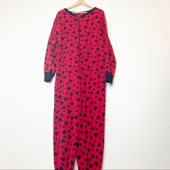 Disney Mickey Mouse Red & Black Mickey Footed PJ’s Women’s Size Large - Picture 8 of 10